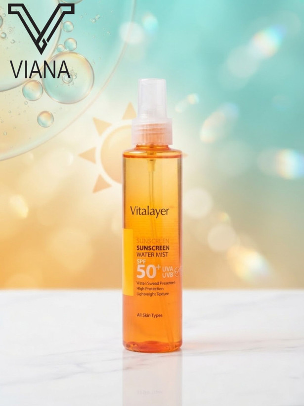 اسپری ضد آفتاب دو فاز ویتالیر SPF50 حاوی ویتامین C حجم ۱۵۰ میلی لیتر