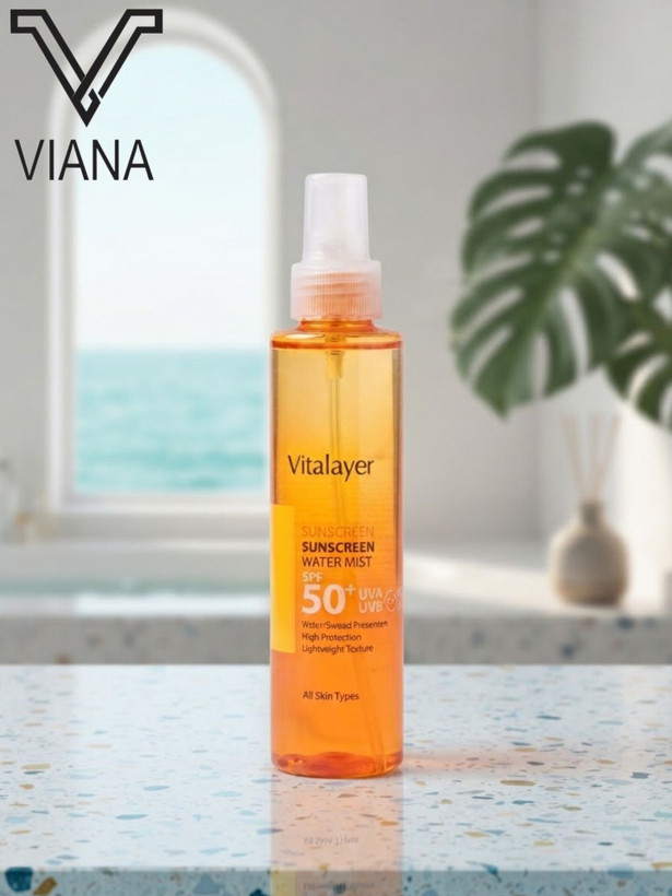 اسپری ضد آفتاب دو فاز ویتالیر SPF50 حاوی ویتامین C حجم ۱۵۰ میلی لیتر